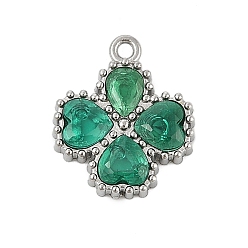 Изумруд 304 из нержавеющей стали горный хрусталь подвески, цвет нержавеющей стали, клевер, изумруд, 13.5x11.5x3 мм, отверстие : 1.2 мм