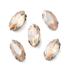 Персиковый Слойка Конский глаз пришить стразами, многожильных ссылки, стекло горный хрусталь, с настройками зубцов из нержавеющей стали, аксессуары для одежды, граненые, розовые, 12x6x4.3 мм, отверстие : 0.9 мм