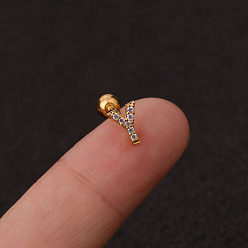 Letter Y 316l серьги для хряща из хирургической нержавеющей стали с микропаве из прозрачного кубического циркония, золотые, Письмо Y, 6 мм, штифты : 1.2 мм