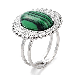 Malachite Ion Plating(IP) 304 Stainless Steel Ring, Adjustable Synthetic Malachite Rings, Sun, 20.5mm, Inner Diameter: Adjustable