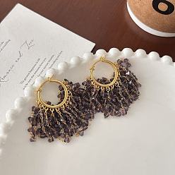 Фиолетовый Серьги-люстры с кисточками из латунных стеклянных бусин, золотые, фиолетовые, 46x25 мм