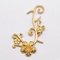 Настоящее золото 18K Латунные кабошоны, цветок, реальный 18 k позолоченный, 33x19x3 мм