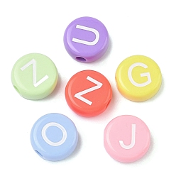 (52) Непрозрачная лаванда Непрозрачный акрил европейского бисера, бусины с большим отверстием, плоские круглые с буквы, разноцветные, 25.5x10.5 мм, отверстие : 6 мм, Около 95 шт / 500 г