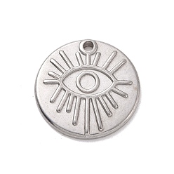 Stainless Steel Color Non-Tarnish 304 Stainless Steel Pendants, Flat Round with Eye, Stainless Steel Color, 15x1.5mm, Hole: 1mm