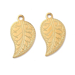 Настоящее золото 18K 304 подвески из нержавеющей стали, очарование листа, ионное покрытие (ip), реальный 18 k позолоченный, 18.5x10.5x0.7 мм, отверстие : 1.6 мм
