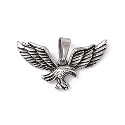 Antique Silver 304 Stainless Steel Pendants, Eagle Charms, Antique Silver, 22x41x4mm, Hole: 4x8.5mm
