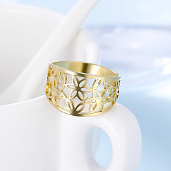 Золотой Цветочный узор с выемкой 304 перстни из нержавеющей стали, золотые, 13 мм, размер США 7 (17.3 мм)