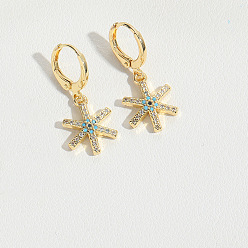 Снежинка Латунные кубических серьги циркония обруч, золотые, снежинка, 30x15 мм