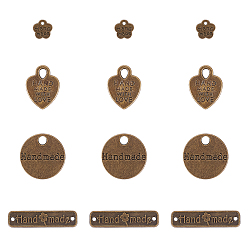Antique Bronze Tibetan Style Alloy Pendants/Links, Heart & Rectangle & Flat Round & Flower, Antique Bronze, 7.4x7.2x1.7cm, 120pcs/box