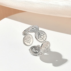 Нержавеющая Сталь Цвет 304 открытые кольца-манжеты из нержавеющей стали для женщин, солнце, цвет нержавеющей стали, 8 мм, внутренний диаметр: 17.8 мм