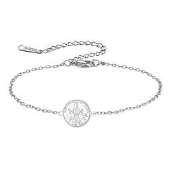 Stainless Steel Color Religion 304 Stainless Steel Saint Francis of Assisi Medal Charm Bracelets, Stainless Steel Color, 6.69 inch(17cm)