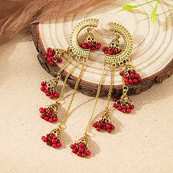 (123L) Белый крем непрозрачный блеск Серьги сплава, серьги с кисточками в индийском стиле, золотые, огнеупорный кирпич, 130x25 мм