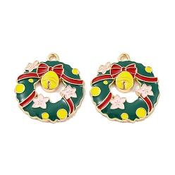 Christmas Wreath Рождественская тема, подвески из сплава с покрытием, с эмалью, без кадмия, без никеля и без свинца, золотые, Рождественский венок, 26.5x25x3 мм, отверстие : 2~2.4 мм