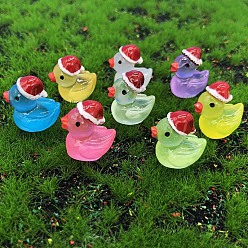 Mixed Color Luminous Resin Christmas Theme Duck Ornament, Glow in the Dark, Mixed Color, 15mm