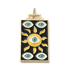 Черный Кулон из латуни микропаве с фианитами и эмалью, без кадмия, без никеля и без свинца, прямоугольные, чёрные, 45.5x25.5x2.5 мм, отверстие : 4.5 мм