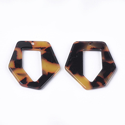 Goldenrod Cellulose Acetate(Resin) Pendants, Tortoiseshell Pattern, Two-tone, Polygon, Goldenrod, 40x35x2.5mm, Hole: 2mm