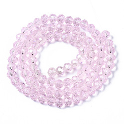 Pink Electroplate Glass Beads Strands, AB Color Plated, Faceted, Rondelle, Pink, 6x5mm, Hole: 1mm, about 85~88pcs/strand, 16.1~16.5 inch(41~42cm)