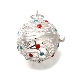 Серебро Стойка гальваническое покрытие латунная эмаль бусины клетка подвески, без кадмия и без свинца, долговечный, свиной пятачок, серебряные, 22.5x17.5x20.5 мм