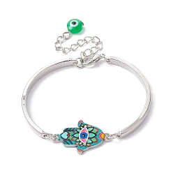Dark Turquoise Alloy Bangles, Hamsa Hand with Evil Eye Link Bracelets for Women, Dark Turquoise, 5-1/4 inch(13.2cm)