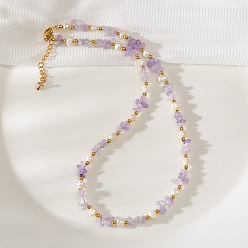 Золотой Ожерелья из натуральных пресноводных жемчужин и аметистовых бус для женщин, золотые, 14.96 дюйм (38 см)