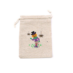 Тыква Прямоугольные джутовые упаковочные пакеты, сумки на шнурке с принтом Хэллоуина, тыква, 18x13 см