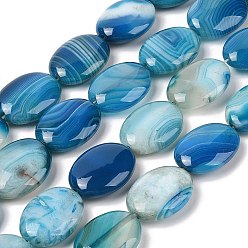 Стально-синий Натуральные полосатые агатовые / полосатые агатовые бусинки, Плоско-овальные, окрашенная и подогревом, стальной синий, 18~19x24x7~8 мм, отверстие : 1.2 мм, около 16 шт / нитка, 15.75'' (40 см)