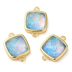 Светло-Голубой Подвески из синтетического опала, покрытие стойки латунными квадратными звеньями, золотые, Небесно-голубой, 16x11x5 мм, отверстие : 1.4 мм