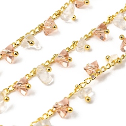 Настоящее золото 18K Латунные самородки звенья цепи, со стеклом и натуральным розовым кварцем, без свинца и без кадмия, долговечный, стойки покрытие, пайки, с катушкой, реальный 18 k позолоченный, 3x2x1 мм