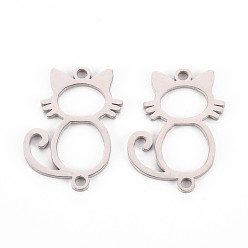 Нержавеющая Сталь Цвет Не тускнеющие 304 соединительные элементы из нержавеющей стали, лазерная резка, кошка, цвет нержавеющей стали, 22.5x16.5x1 мм, отверстие : 1.6 мм