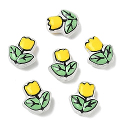 Желтый Прозрачные стеклянные эмалевые бусины, бусины ручной работы, цветок, окрашенная и подогревом, желтые, 16~17x14~15x7~8 мм, отверстие : 1~1.4 мм