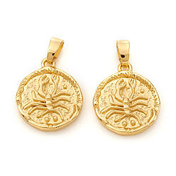 Скорпион Латунные подвески, , плоский круглый с созвездием / знак зодиака, реальный 18 k позолоченный, Скорпион, 16.5x14x2 мм, отверстие : 5x2.5 мм