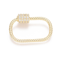 Golden Brass Micro Pave Clear Cubic Zirconia Screw Carabiner Lock Charms, for Necklaces Making, Oval, Golden, 25x18x5.5mm