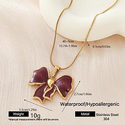 Bowknot 304 Подвески из нержавеющей стали с темно-красной эмалью для женщин, золотые, бантом, 15.75 дюйм (40 см)