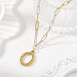 Oro & Acero Inoxidable Color 304 Collares con colgante ovalado de acero inoxidable y cadena de clip de papel bicolor, acero color oro y acero, 16.14 pulgada (41 cm)