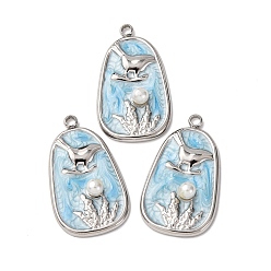 Trapezoid 304 нержавеющей стальной эмали подвески, с абс пластмассовыми жемчужными бисером, птица, трапециевидные, 26.5x15.5x4.5 мм, отверстие : 1.8 мм