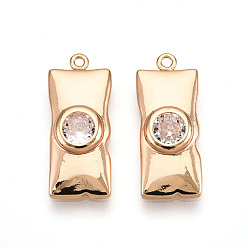 Настоящее золото 18K Латунные микро проложить кубического циркония подвески, без кадмия, без никеля и без свинца, прямоугольные, реальный 18 k позолоченный, 20.9x8.5x3 мм, отверстие : 1.2 мм