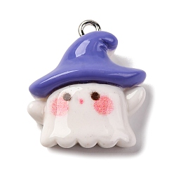 Средний Фиолетовый Подвески из непрозрачной смолы на тему хэллоуина, с платиновыми железными петлями, призрак, средне фиолетовый, 23x20.5x10 мм, отверстие : 2 мм