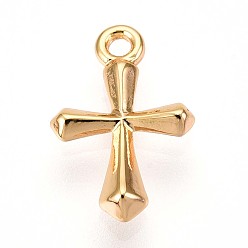 Настоящее золото 18K Латунные подвески, крест прелести, без кадмия, без никеля и без свинца, реальный 18 k позолоченный, 12.5x8x2.5 мм, отверстие : 1.2 мм