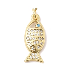 Бирюза Латунные микропаве прозрачные подвески с фианитом, без кадмия и без свинца, долговечный, стойки покрытие, рыбы прелести, реальный 18 k позолоченный, бирюзовые, 21.5x9x3 мм, отверстие : 3.3 мм