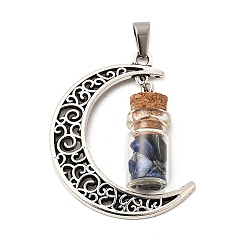 Ляпис-Лазурь Колонка стеклянная бутылка с лазуритом внутри подвески, с фурнитурой из лунного сплава и 304 фурнитурой из нержавеющей стали, 41x29x10 мм, отверстие : 7x4 мм