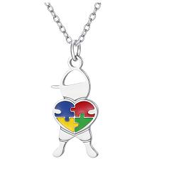 Color de Acero Inoxidable 304 Collares colgantes para niños de acero inoxidable esmaltado para concienciar sobre el autismo, colorido, color acero inoxidable, 15.75 pulgada (40 cm), colgante: 22.3x10.6 mm