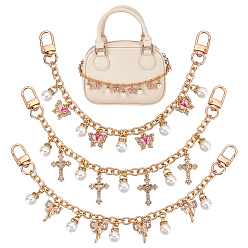 Golden 3Pcs Alloy Chains Bag Extender Chains, with Alloy Resin Pendants & Swivel Clasps, Golden, 264mm