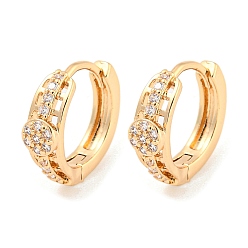 Light Gold Brass Micro Pave Cubic Zirconia Hoop Earrings, Flat Round, Light Gold, 13x4mm
