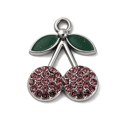 Платина Подвески из вишневого сплава, горный хрусталь и эмали, красные, платина, 22x18x3 мм, отверстие : 2 мм