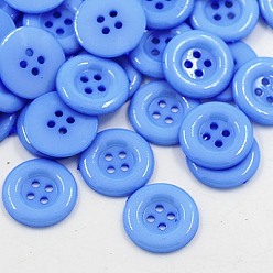 Васильковый Акриловые кнопки рубашки, пластиковые швейные пуговицы для дизайна костюма, 4-луночное, окрашенные, плоско-круглые, васильковый, 18x2.5 мм, отверстие : 1 мм