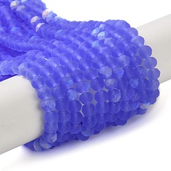 Средний Синий Шифер Прозрачные стеклянные бусины, граненые, матовые, с половинным покрытием ab цвета, рондель, средний грифельно-синий, 4~4.5x3.5~4 мм, отверстие : 1 мм, около 105~110 шт / нитка, 38~39 см