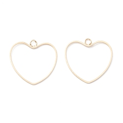 Real 14K Gold Plated Rack Plating Brass Open Back Bezel Pendants, Long-Lasting Plated, Cadmium Free & Lead Free, Hollow Heart, Real 14K Gold Plated, 25x26x1mm, Hole: 2.6mm