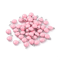 Pink 304 прелести нержавеющей стали, с эмалью, эмалированные блестки, плоско-круглые, цвет нержавеющей стали, розовые, 8.5x6x3 мм, отверстие : 1 мм