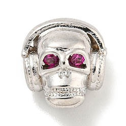 Platin Farbe Messing Micro Pavé Kamelie Zirkonia Perlen, Cadmiumfrei und Nickel frei und Bleifrei, Schädel, Platin Farbe, 13x11.5x7 mm, Bohrung: 2.5 mm