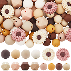 (52) Непрозрачная лаванда 100шт 14 стили пищевые экологически чистые силиконовые шарики, разноцветные, 11.5~19.5 мм, отверстие : 2 мм